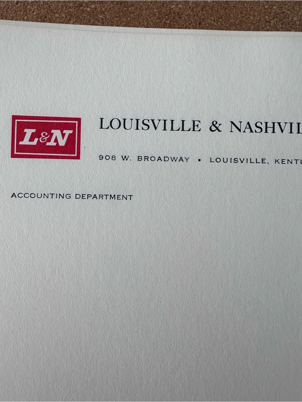 Vintage Collectible L&N Railroad Letterhead Stationary 8.5